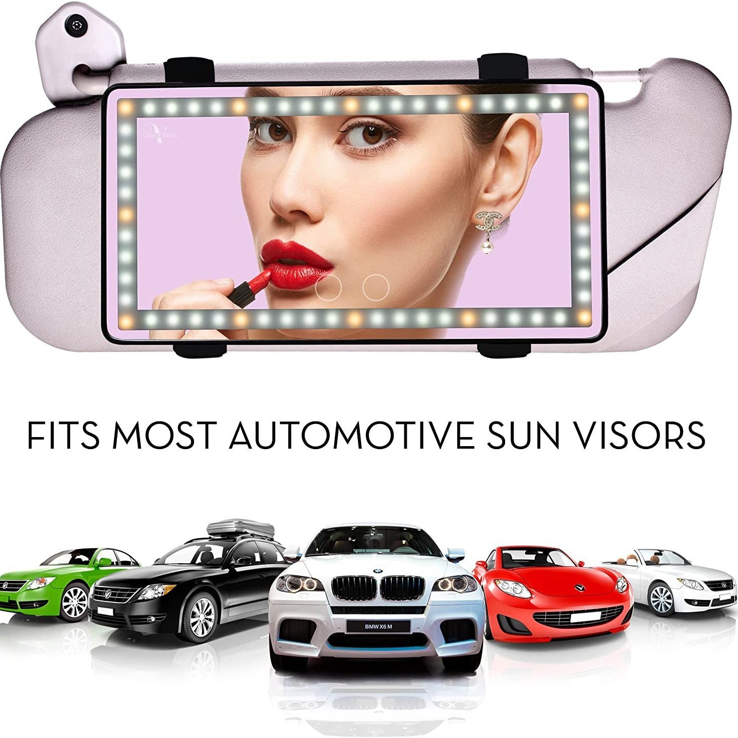 LED makeup mirror car beauty mirror touch dimming three-color light mirror HD car sun visor rearview mirror